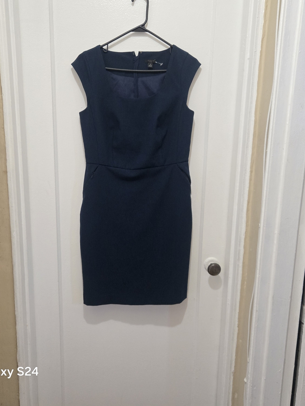 Ann Taylor Navy Cap-Sleeve Sheath Dress